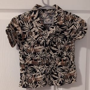 Kids Black & Cream Tropical Print Short-Sleeve Shirt